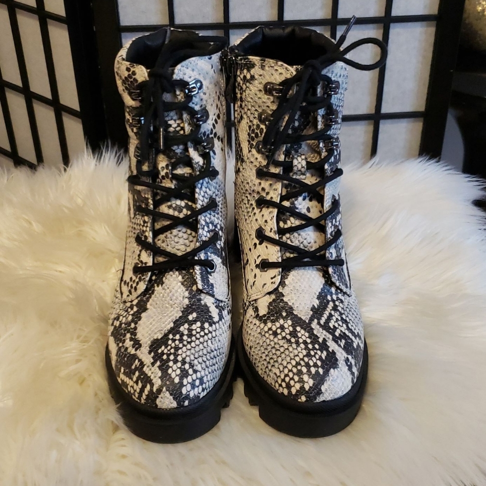 Snake print womens combat boots